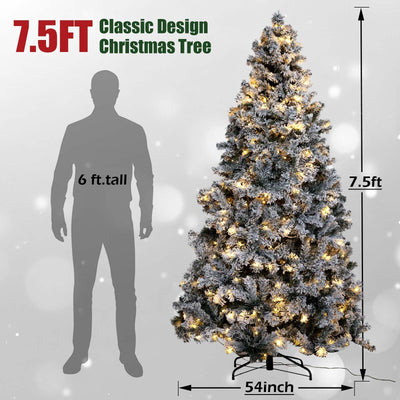 IC ICLOVER 7.5FT Snow Flocked Christmas Tree, White Prelit Christmas Trees with 500 LED Lights, Snowy Flocked Xmas Tree with 1,088 Branches&Storage Bag, Easy Assembly for Home Outdoor Party Decoration
