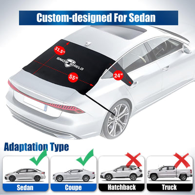 IC ICLOVER Rear Snow Cover, 600D Heavy Duty All Weather Back Window Shade, Full Protection from Snow, Ice & Frost, Winter Cover with Flaps and 4 Magnets, Fit Most Cars and Sedans
