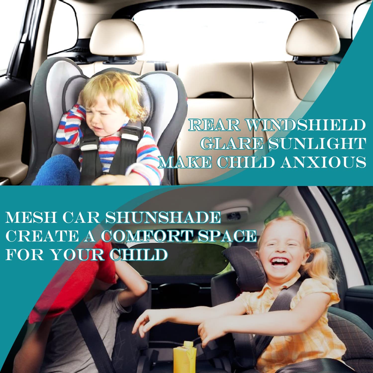 IC ICLOVER Car Sun Shade, Folding Automotive Rear Window Shade, Universal Mesh Screen Back Window Sun Visor with Magnet Adsorption for Children Kids