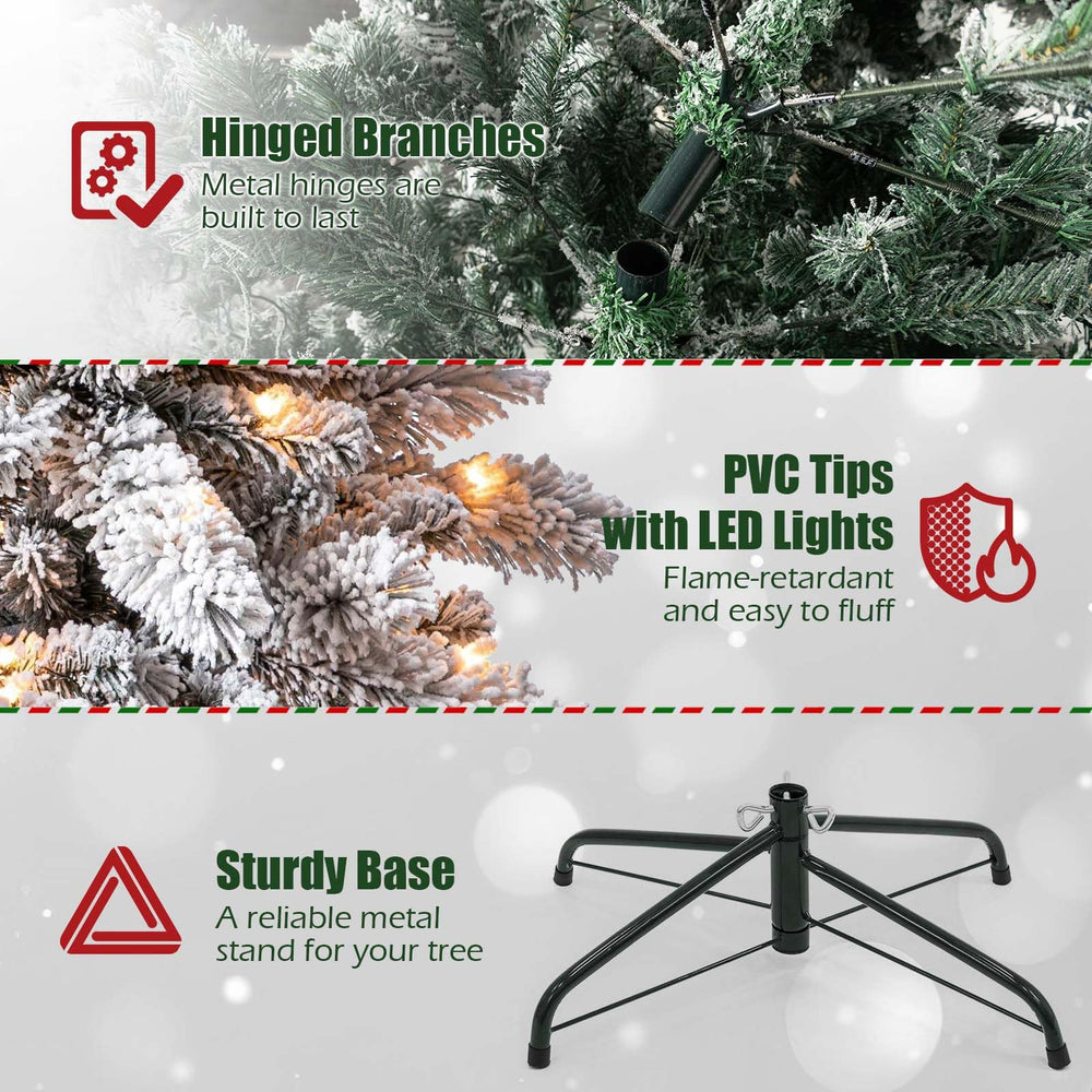 IC ICLOVER 7.5FT Snow Flocked Christmas Tree, White Prelit Christmas Trees with 500 LED Lights, Snowy Flocked Xmas Tree with 1,088 Branches&Storage Bag, Easy Assembly for Home Outdoor Party Decoration