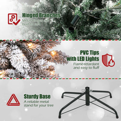 IC ICLOVER 7.5FT Snow Flocked Christmas Tree, White Prelit Christmas Trees with 500 LED Lights, Snowy Flocked Xmas Tree with 1,088 Branches&Storage Bag, Easy Assembly for Home Outdoor Party Decoration