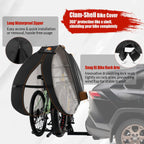 IC ICLOVER Bike Cover for Transport on Rack, Bicycle Covers for 1, 2, 3 Bikes on Rear Bike Rack with Safety Visible Tail Lights Window, 600D Waterproof Outdoor Storage Bike Cover on Hitch Travel for RV SUV