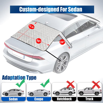 IC ICLOVER Car Rear Windshield Cover, 4-Layer Waterproof Back Window Protector for Ice and Snow Sun UV Rays Dust, Winter Hail Frost Shield, with Windproof Strap - Fits Most Sedans, SUV | Medium