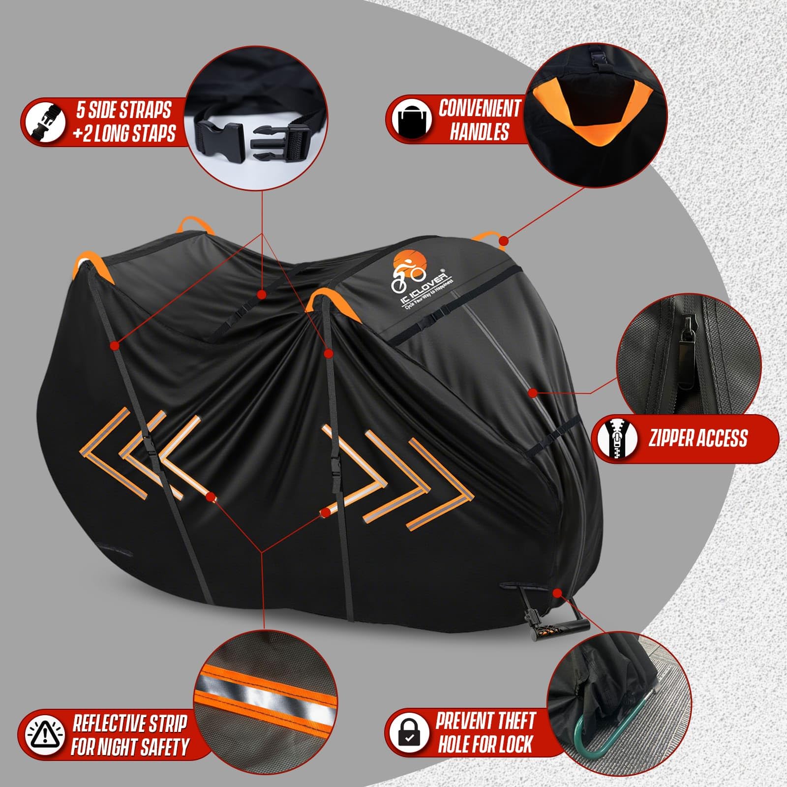 IC ICLOVER Bike Cover for Transport on Rack, Bicycle Covers for 1, 2, 3 Bikes on Rear Bike Rack, 600D Outdoor Storage Bike Travel Cover on Car Bike Rack, Full Zipper Protection Waterproof Bike Rack Covers