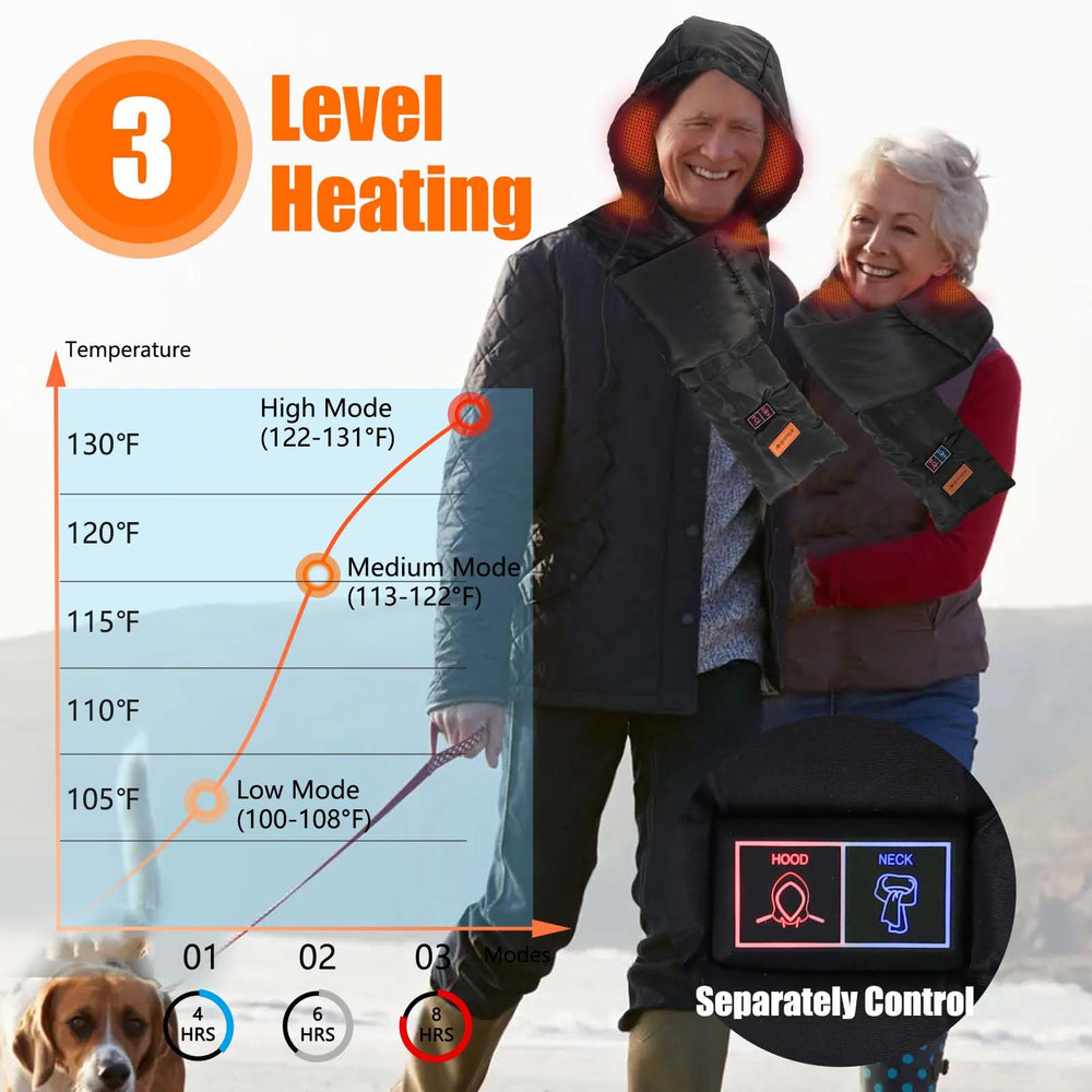 IC ICLOVER Heated Scarf, Rechargeable Neck Heating Pad with Foldable Hood, Electric Cordless Neck Warmer Men Women Xmas Gift