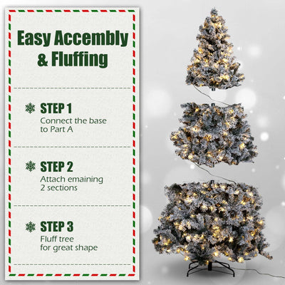 IC ICLOVER 7.5FT Snow Flocked Christmas Tree, White Prelit Christmas Trees with 500 LED Lights, Snowy Flocked Xmas Tree with 1,088 Branches&Storage Bag, Easy Assembly for Home Outdoor Party Decoration