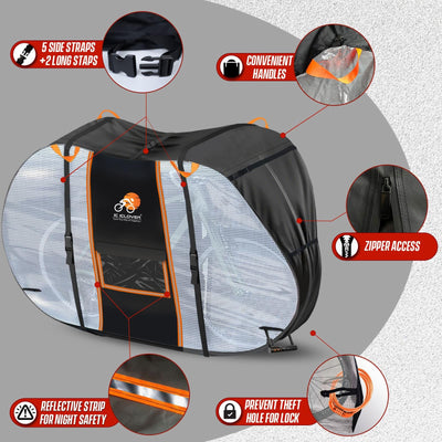 IC ICLOVER Bike Cover for Transport on Rack, Bicycle Covers for 1, 2, 3 Bikes on Rear Bike Rack with Safety Visible Tail Lights Window, 600D Waterproof Outdoor Storage Bike Cover on Hitch Travel for RV SUV