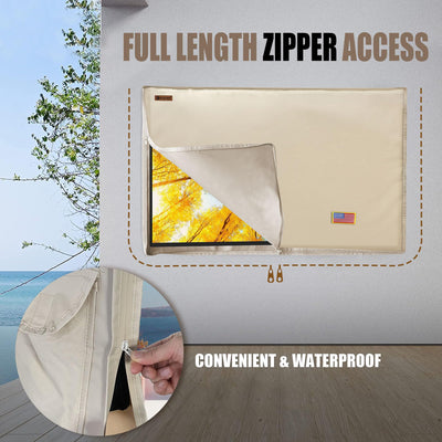 IC ICLOVER Outdoor TV Cover for Amazon Fire TV 43/50/55/65, 600D Heavy Duty 4 Season Weatherproof TV Screen Protector with Waterproof Zipper Velcro&Remote Control Pocket, Outside Television Cover