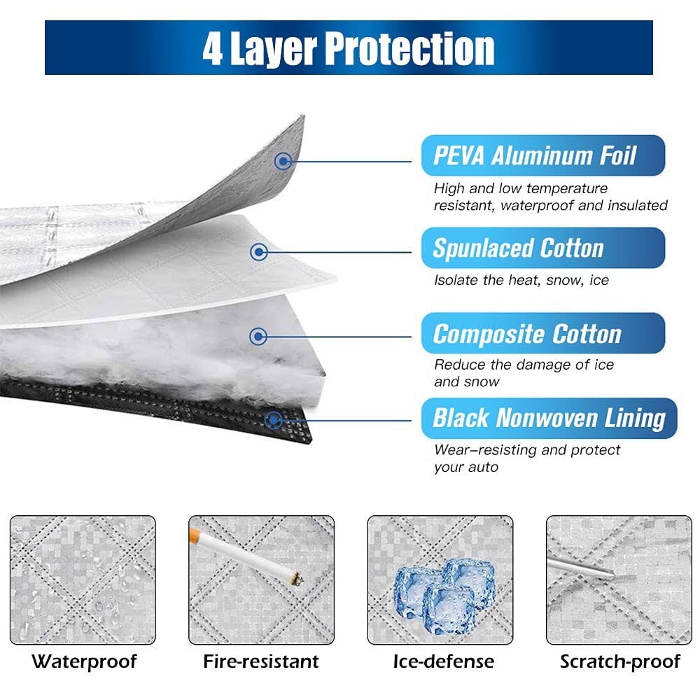 IC ICLOVER Car Rear Windshield Cover, 4-Layer Waterproof Back Window Protector for Ice and Snow Sun UV Rays Dust, Winter Hail Frost Shield, with Windproof Strap - Fits Most Sedans, SUV | Medium