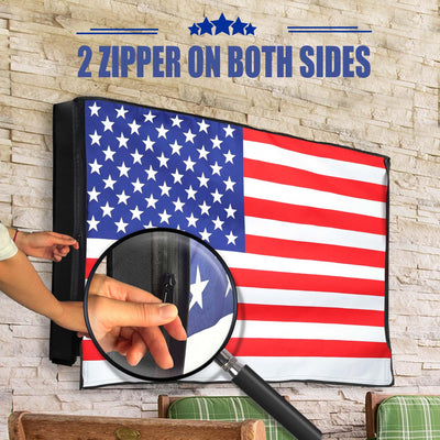 IC ICLOVER US Flag Outdoor TV Cover for 32Inch/39-40Inch/43Inch/48-50Inch/52-55Inch/60-65Inch, 600D Heavy Duty 4 Season Weatherproof TV Screen Protector with Waterproof Zipper Access & Remote Control Pocket, Outside Television Enclosure for LED, LCD TVs