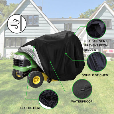 IC ICLOVER Lawn Mower Cover, Fits Decks up to 54", Waterproof Riding Mower Cover, Outdoor Tractor Cover, UV Rain Snow Protection, Universal Fit Lawnmower Storage Cover (Black - Basic Edition)