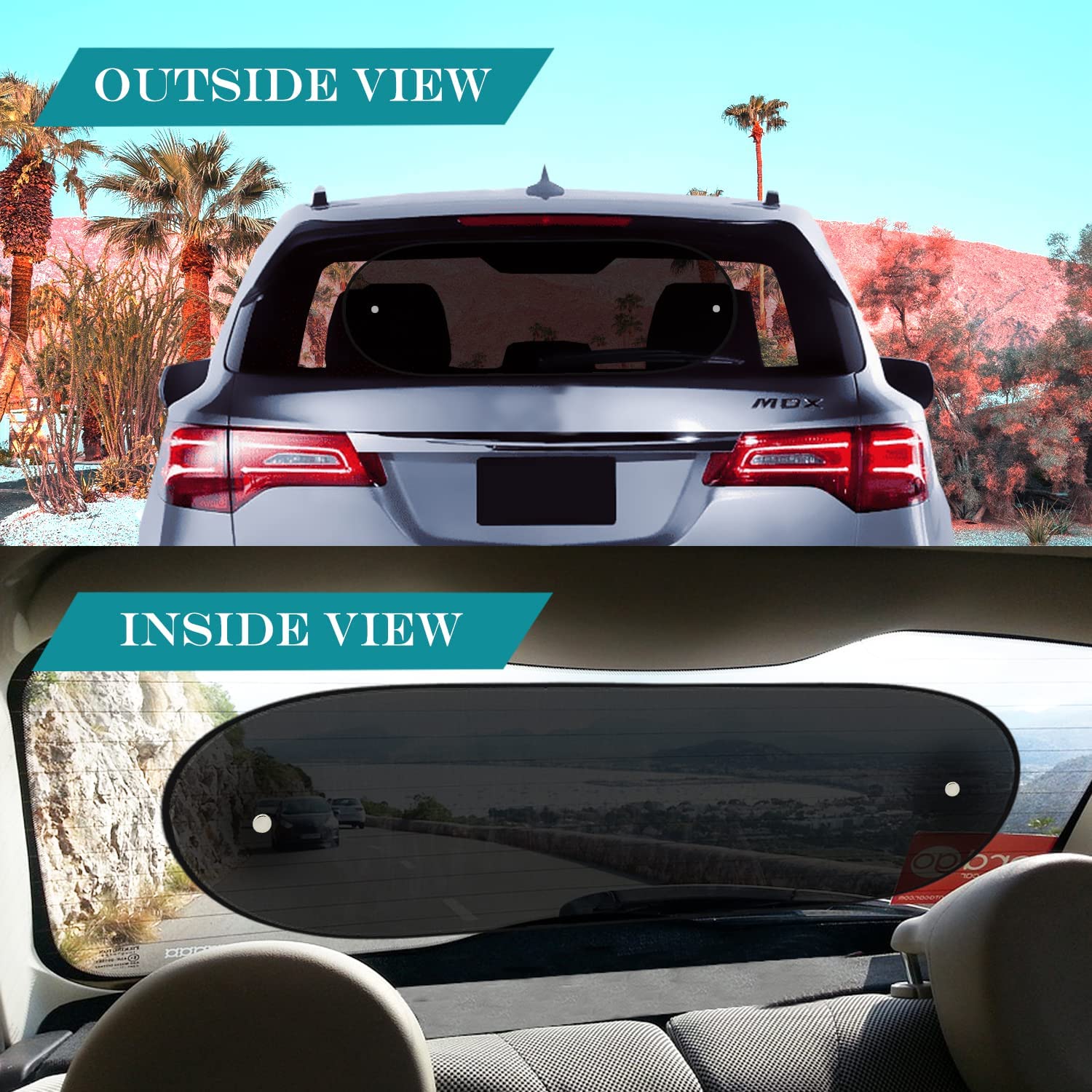 IC ICLOVER Car Sun Shade, Folding Automotive Rear Window Shade, Universal Mesh Screen Back Window Sun Visor with Magnet Adsorption for Children Kids