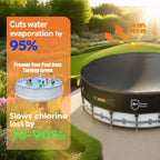 IC ICLOVER Round Pool Covers for Above Ground Pools, 500D Heavy Duty Solar Pool Cover Waterproof Protector Tarp with Super Windproof Gel-Coated Straps, Prevent Leaves Dust Debris UV Resistant