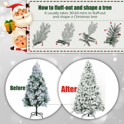 IC ICLOVER 7.5FT Snow Flocked Christmas Tree, White Prelit Christmas Trees with 500 LED Lights, Snowy Flocked Xmas Tree with 1,088 Branches&Storage Bag, Easy Assembly for Home Outdoor Party Decoration