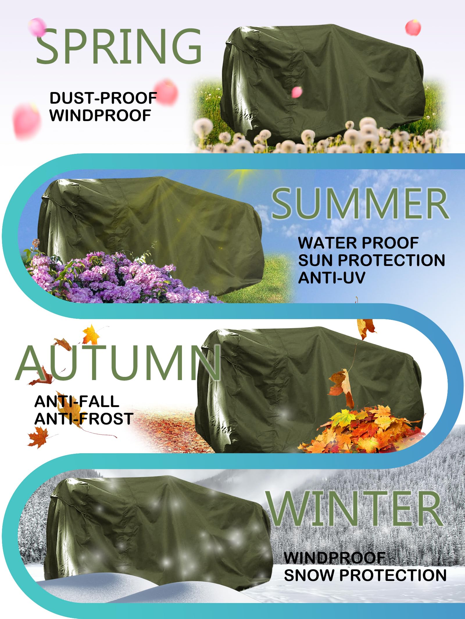 IC ICLOVER Lawn Mower Cover, Fits Decks up to 54", 420D Waterproof Heavy Duty Riding Mower Cover, Outdoor Tractor Cover, UV Dust Rain Snow Protection, Durable Universal Fit Lawnmower Storage Cover