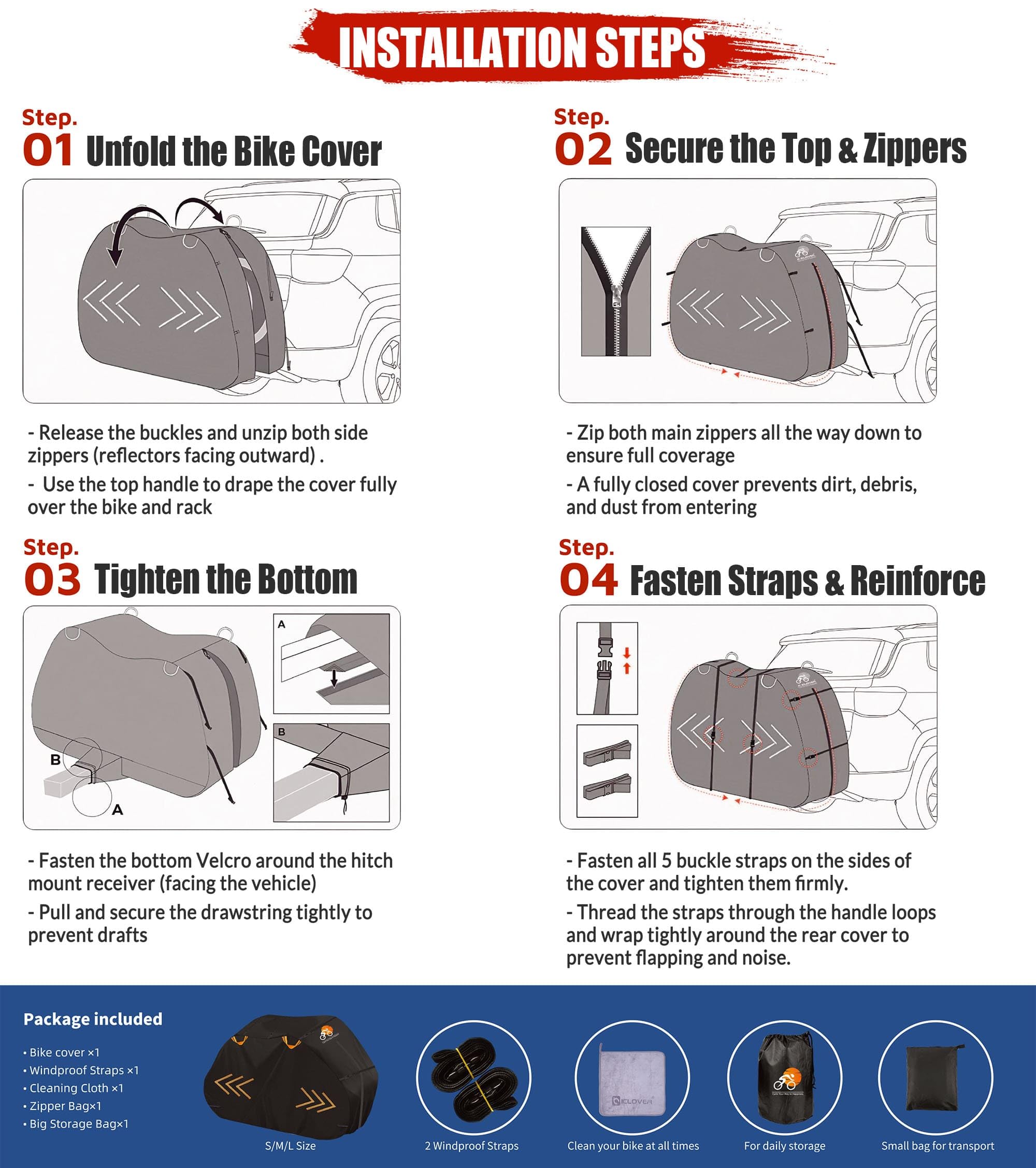 IC ICLOVER Bike Cover for Transport on Rack, Bicycle Covers for 1, 2, 3 Bikes on Rear Bike Rack, 600D Outdoor Storage Bike Travel Cover on Car Bike Rack, Full Zipper Protection Waterproof Bike Rack Covers