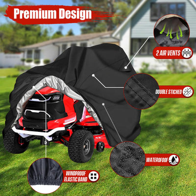 IC ICLOVER Riding Lawn Mower Cover, Universal Fits Decks up to 54", 600D Heavy Duty Waterproof Lawn Tractor Cover, Outdoor Protection Against UV, Dust, Wind, Ride-on Mower Tractor Storage with Elastic Hem