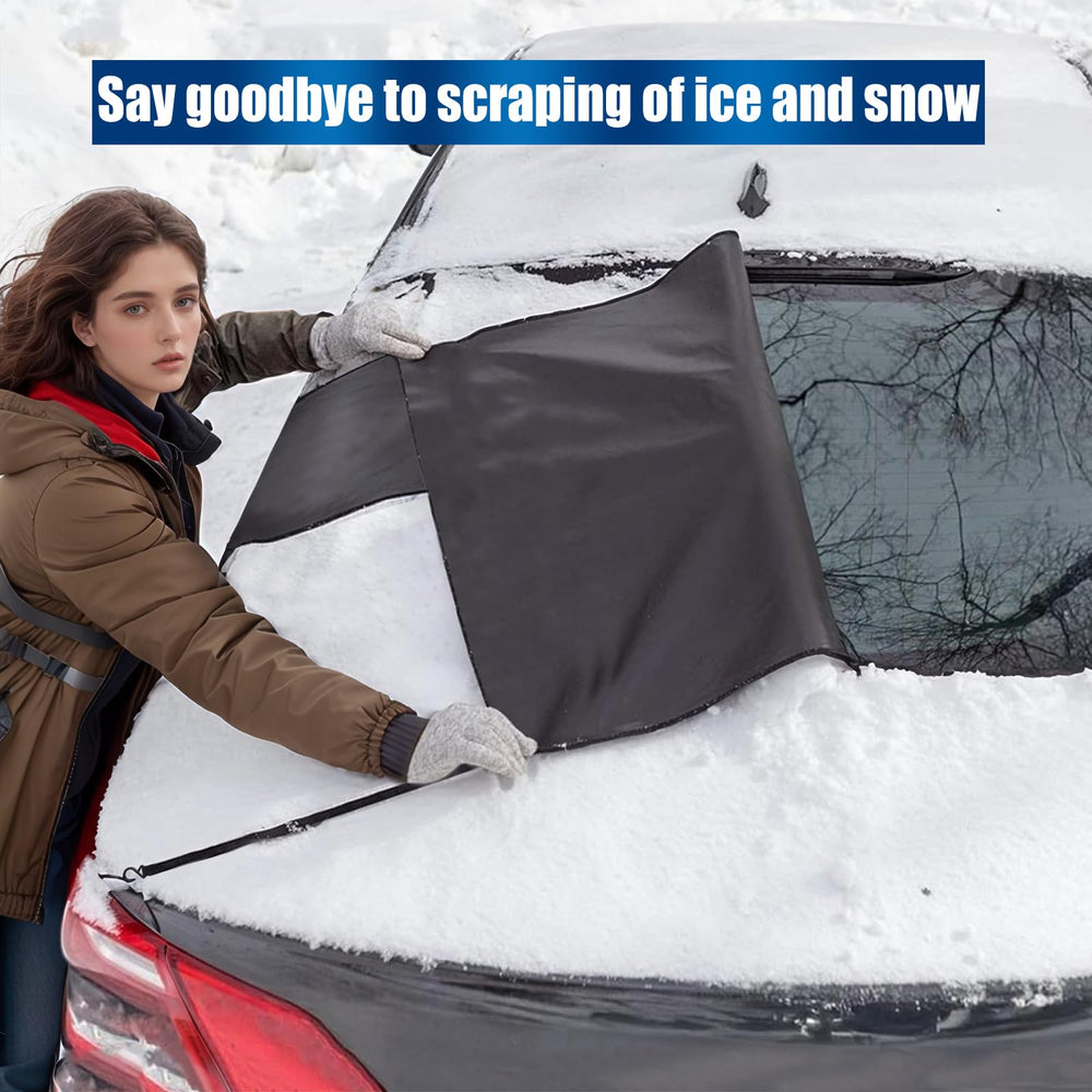IC ICLOVER Rear Snow Cover, 600D Heavy Duty All Weather Back Window Shade, Full Protection from Snow, Ice & Frost, Winter Cover with Flaps and 4 Magnets, Fit Most Cars and Sedans