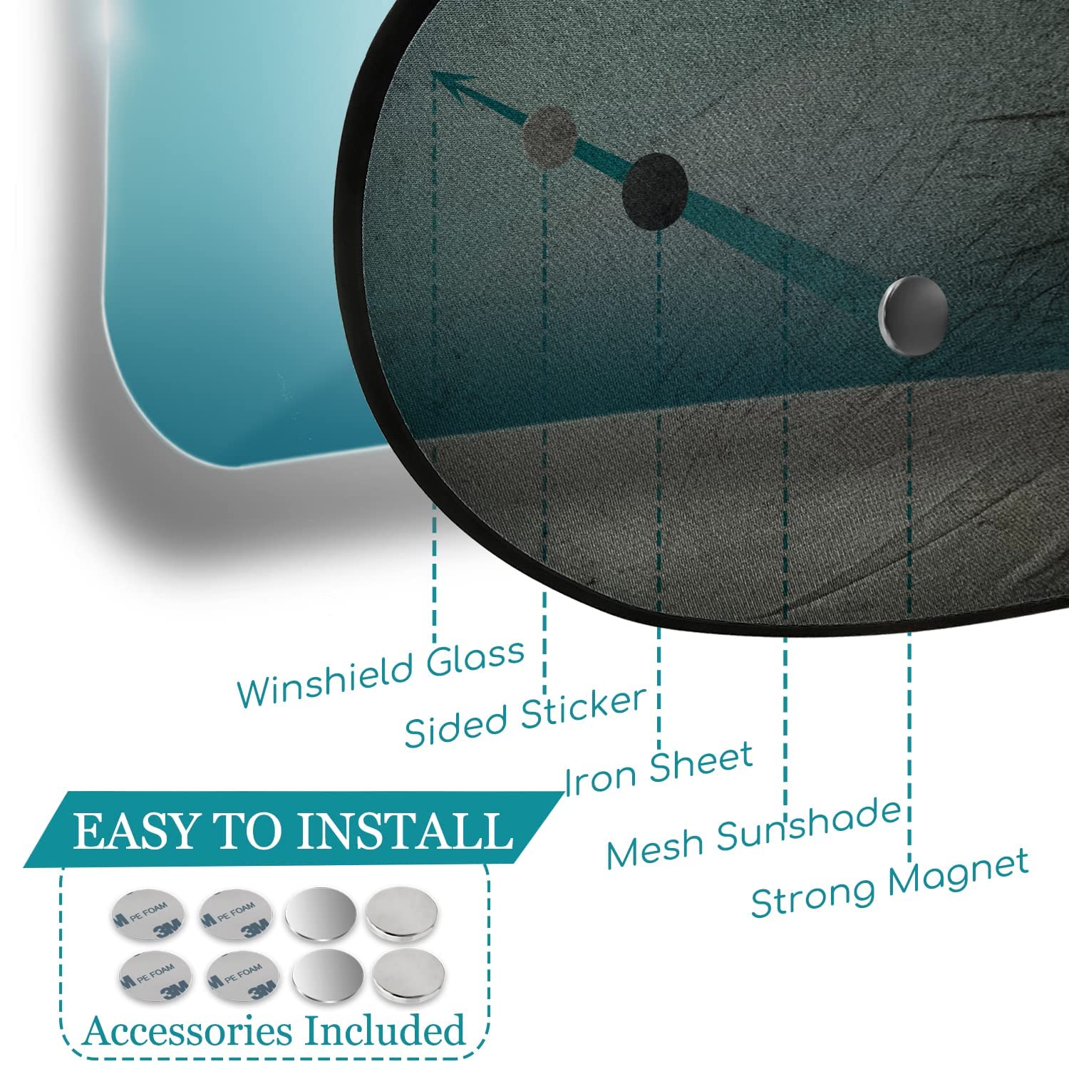 IC ICLOVER Car Sun Shade, Folding Automotive Rear Window Shade, Universal Mesh Screen Back Window Sun Visor with Magnet Adsorption for Children Kids