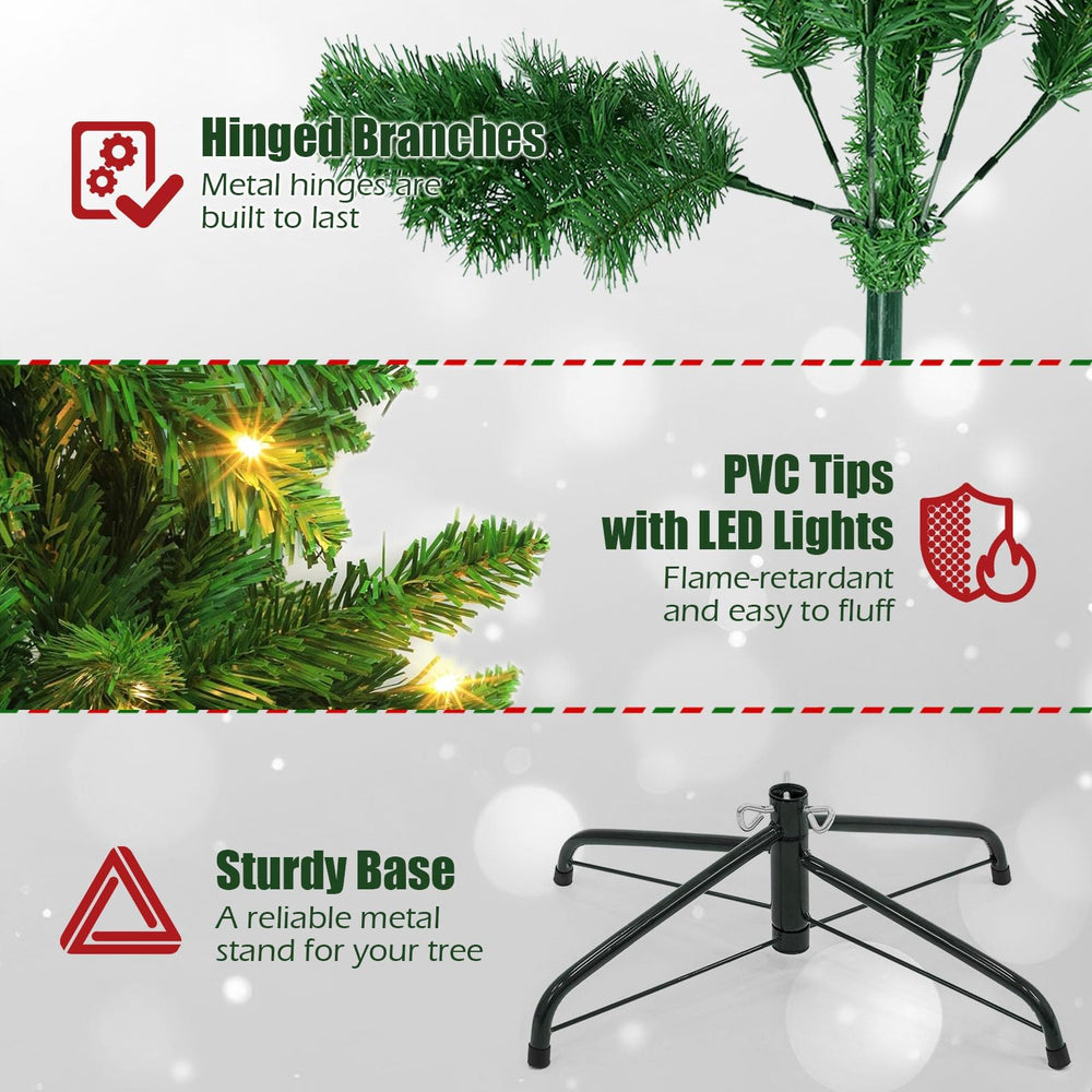 IC ICLOVER 6.5FT Prelit Artificial Christmas Tree, Xmas Tree with 250 White LED Lights for Home Party Holiday Decoration, Full Christmas Tree with 750 Branch Tips & Stand Metal Hinges