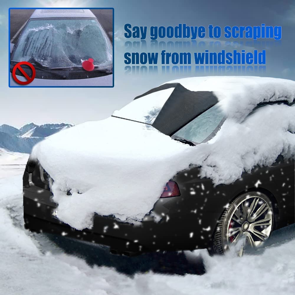IC ICLOVER Car Rear Windshield Cover, 4-Layer Waterproof Back Window Protector for Ice and Snow Sun UV Rays Dust, Winter Hail Frost Shield, with Windproof Strap - Fits Most Sedans, SUV | Medium