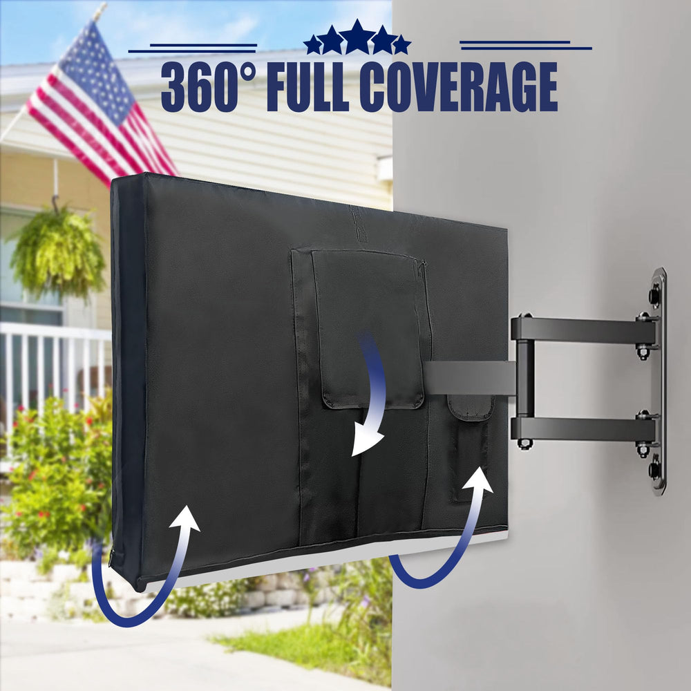 IC ICLOVER US Flag Outdoor TV Cover for 32Inch/39-40Inch/43Inch/48-50Inch/52-55Inch/60-65Inch, 600D Heavy Duty 4 Season Weatherproof TV Screen Protector with Waterproof Zipper Access & Remote Control Pocket, Outside Television Enclosure for LED, LCD TVs