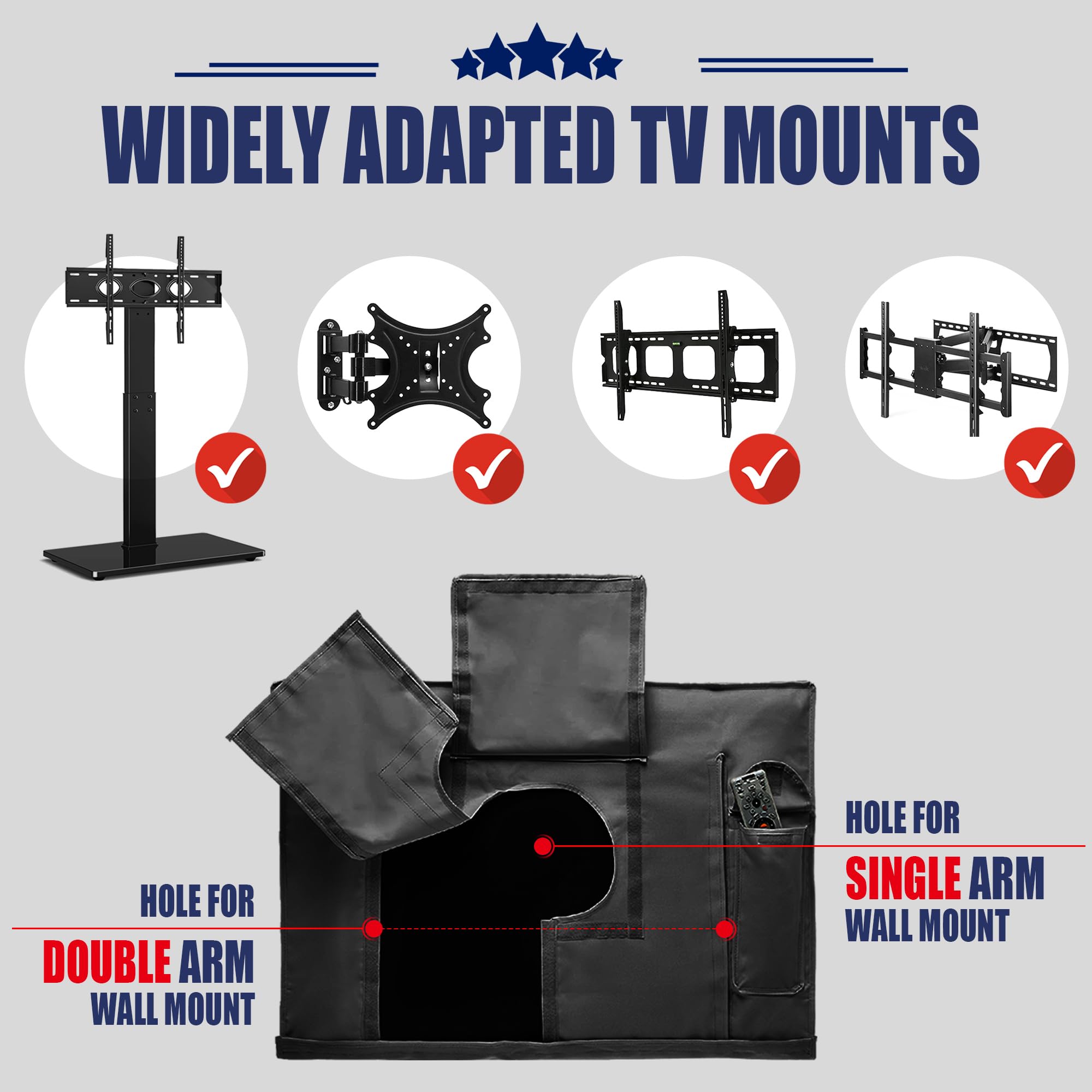 US Flag Outdoor TV Cover - Heavy Duty TV Screen Protector with Zipper & Remote Control Pocket
