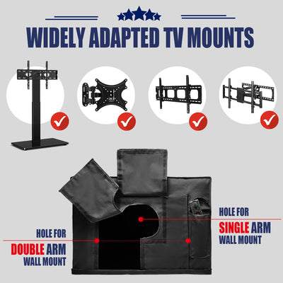 IC ICLOVER US Flag Outdoor TV Cover for 32Inch/39-40Inch/43Inch/48-50Inch/52-55Inch/60-65Inch, 600D Heavy Duty 4 Season Weatherproof TV Screen Protector with Waterproof Zipper Access & Remote Control Pocket, Outside Television Enclosure for LED, LCD TVs