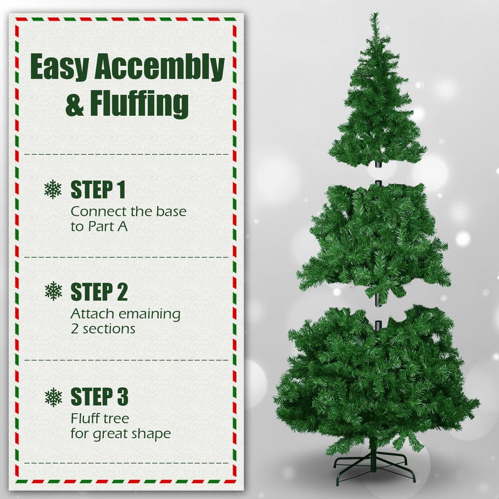 IC ICLOVER 6.5FT Prelit Artificial Christmas Tree, Xmas Tree with 250 White LED Lights for Home Party Holiday Decoration, Full Christmas Tree with 750 Branch Tips & Stand Metal Hinges