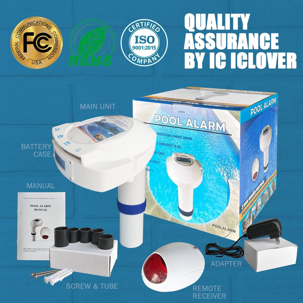 IC ICLOVER Pool Alarm with Remote Receiver, Underwater Immersion Drown Monitor System, Poolside Alarms for Inground Pools, Secure with Screws, Kids Toddler Pets Swimming Pool Safety Guard Protection