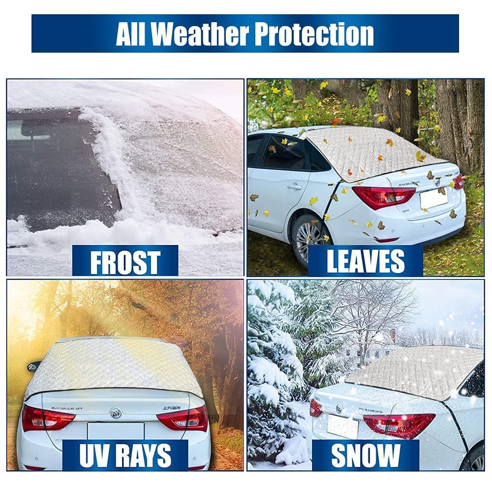 IC ICLOVER Car Rear Windshield Cover, 4-Layer Waterproof Back Window Protector for Ice and Snow Sun UV Rays Dust, Winter Hail Frost Shield, with Windproof Strap - Fits Most Sedans, SUV | Medium