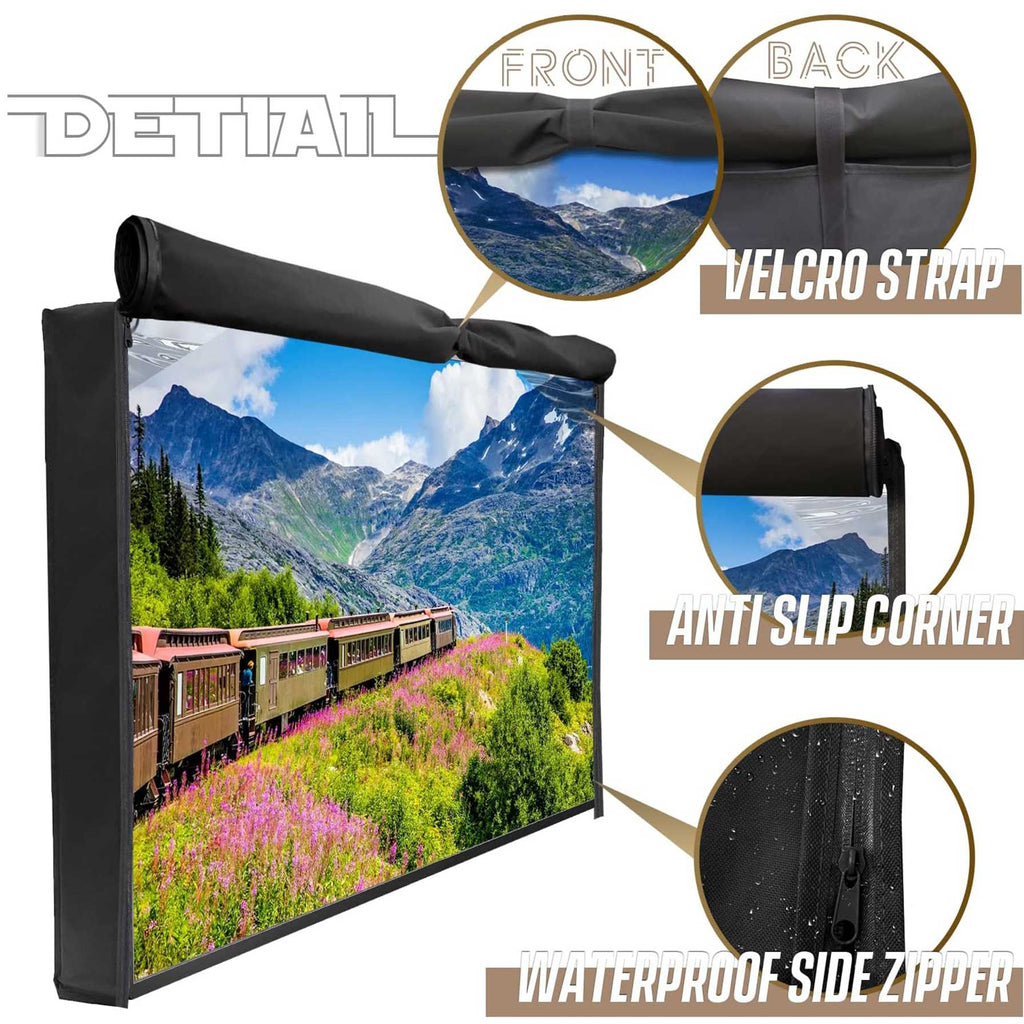 Mobile TV Stand Cover - Waterproof Outdoor Television Screen Protector with Side Zipper -Black