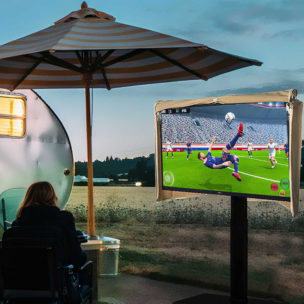 IC ICLOVER Mobile TV Stand Cover for 32/39-40/43/48-50/52-55/60-65 inch, Waterproof Outdoor TV Cover for Stand Mount, Television Screen Protector with Side Zipper Access for Outside Mobile TVs Cart with Floor Standing Base