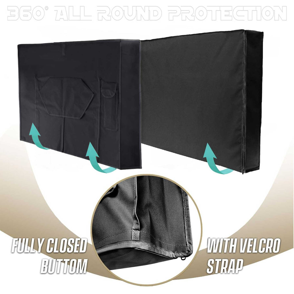 Mobile TV Stand Cover - Waterproof Outdoor Television Screen Protector with Side Zipper -Black