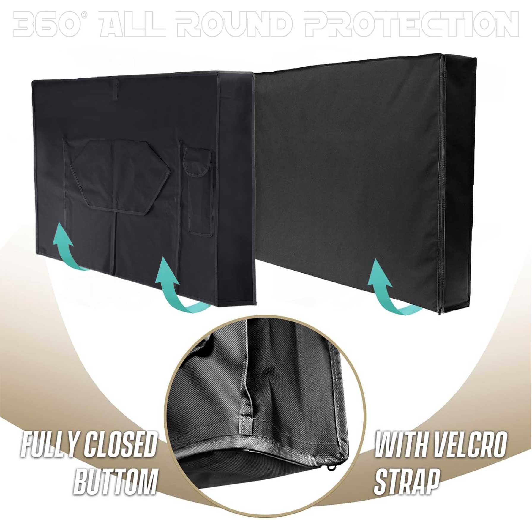 Mobile TV Stand Cover - Waterproof Outdoor Television Screen Protector with Side Zipper -Black