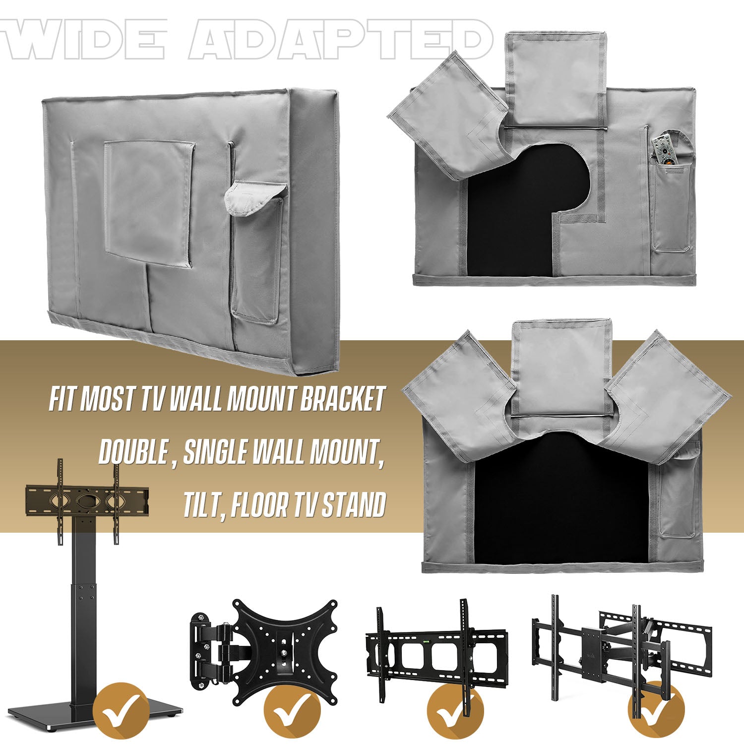 Outdoor TV Cover - Gray Weatherproof TV Screen Protector with Zipper & Remote Control Pocket