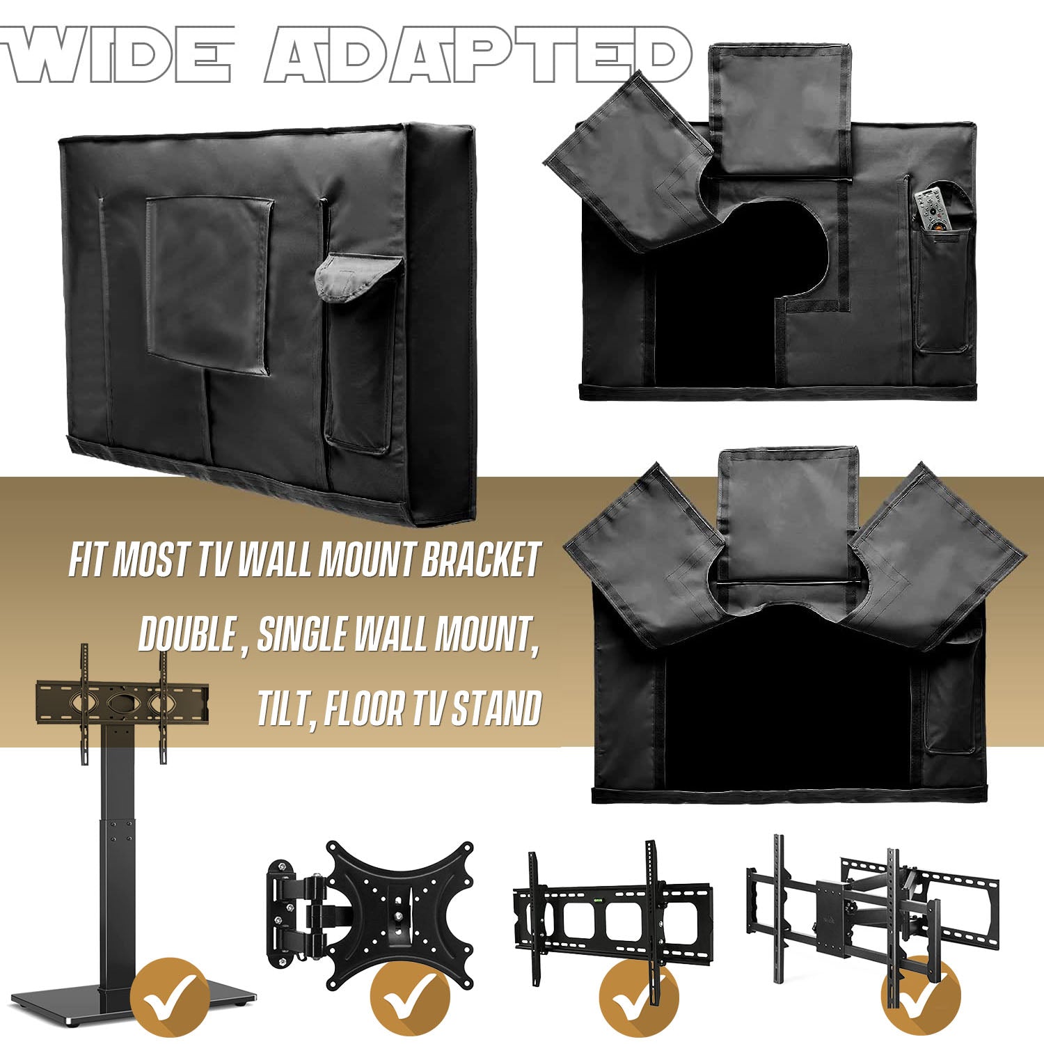 Outdoor TV Cover - Black Weatherproof TV Screen Protector with Zipper & Remote Control Pocket
