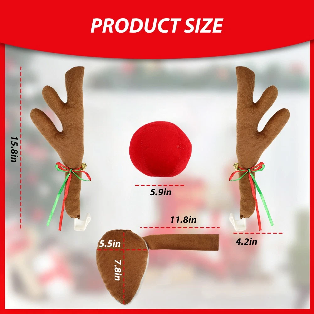 Reindeer Antlers for Cars, Christmas Reindeer Car Kit with Red Nose & Tail