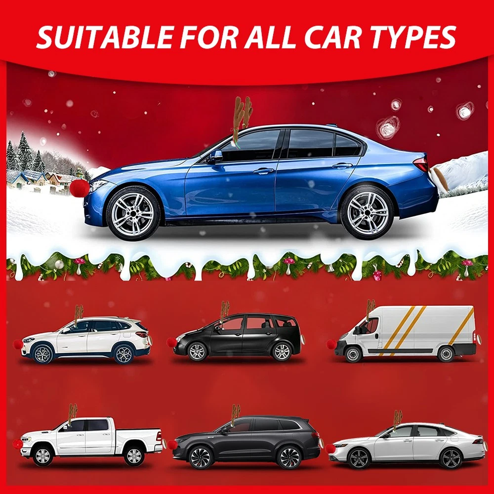 Reindeer Antlers for Cars, Christmas Reindeer Car Kit with Red Nose & Tail