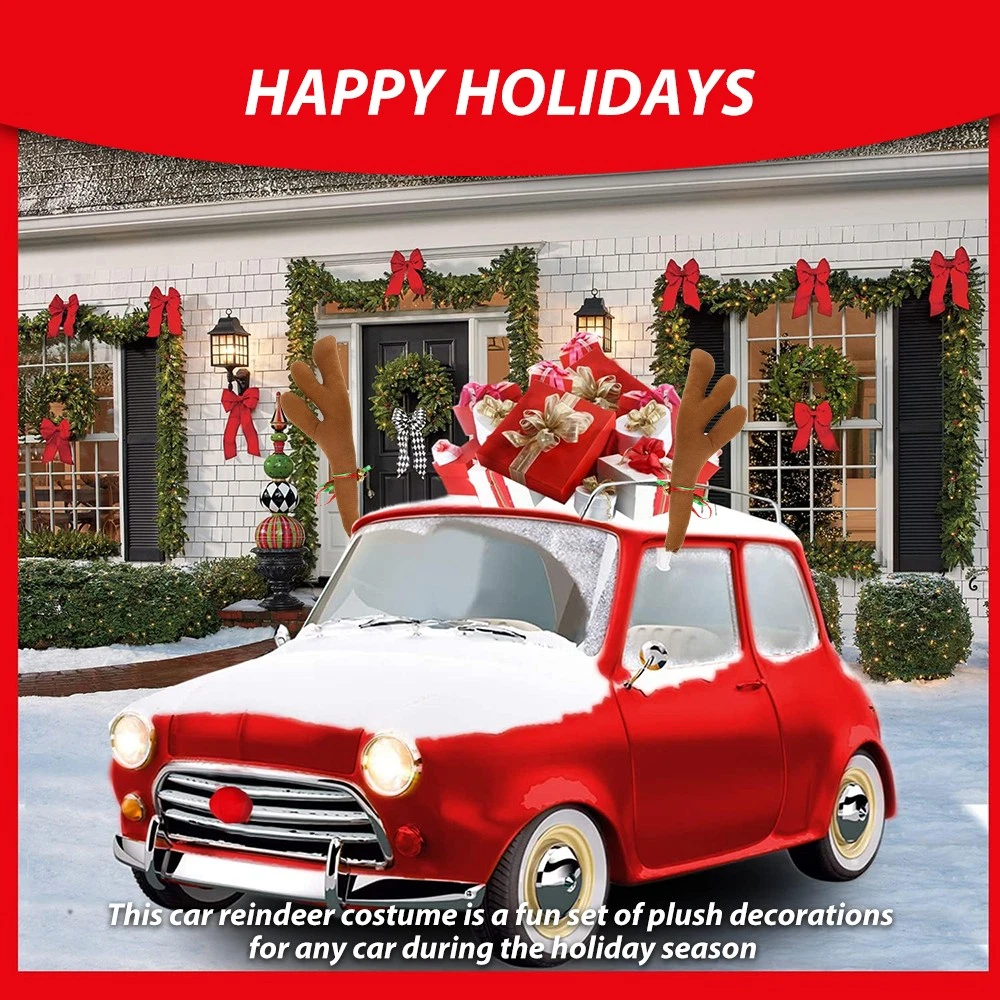 Reindeer Antlers for Cars, Christmas Reindeer Car Kit with Red Nose & Tail