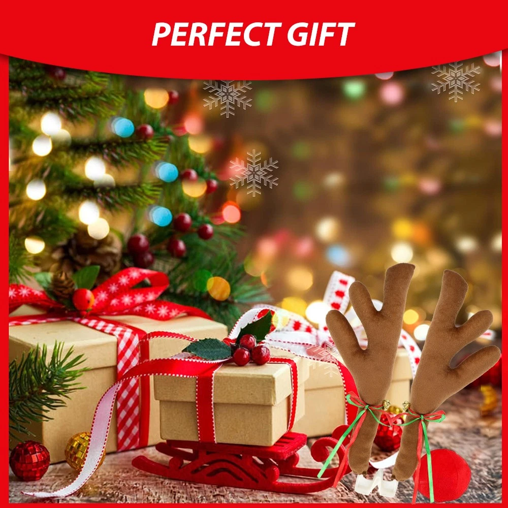 Reindeer Antlers for Cars, Christmas Reindeer Car Kit with Red Nose & Tail