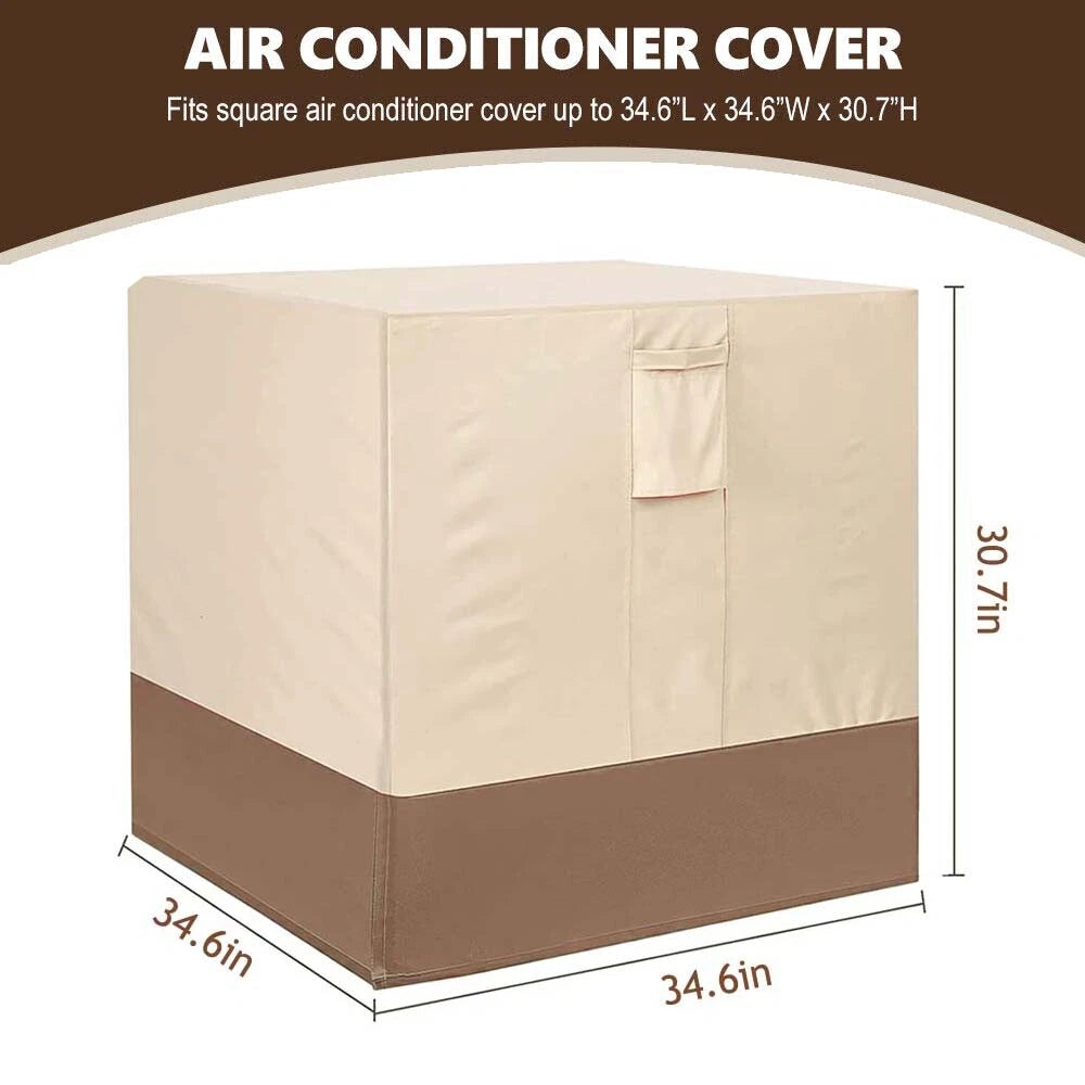 Air Conditioner Cover for Outside Units, Heavy Duty 210D Oxford Durable Waterproof UV-resistant Central Unit AC Cover with Drawstring, Air Vents&Velcro Edge Design-Fits up to 35"Lx35"Wx31"H -Beige