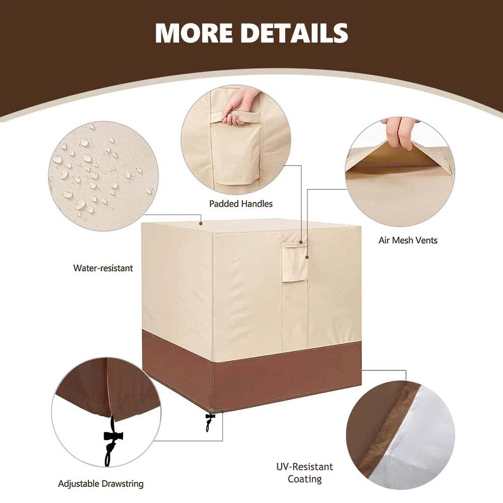 Air Conditioner Cover for Outside Units, Heavy Duty 210D Oxford Durable Waterproof UV-resistant Central Unit AC Cover with Drawstring, Air Vents&Velcro Edge Design-Fits up to 35"Lx35"Wx31"H -Beige