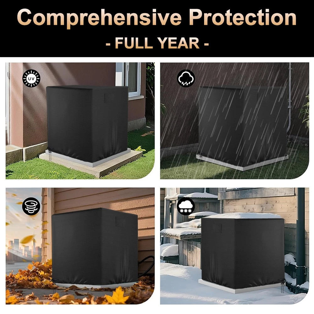 Air Conditioner Cover for Outside Units, Heavy Duty 210D Oxford Durable Waterproof UV-resistant Central Unit AC Cover with Drawstring, Air Vents&Velcro Edge Design-Fits up to 35"Lx35"Wx31"H -Black