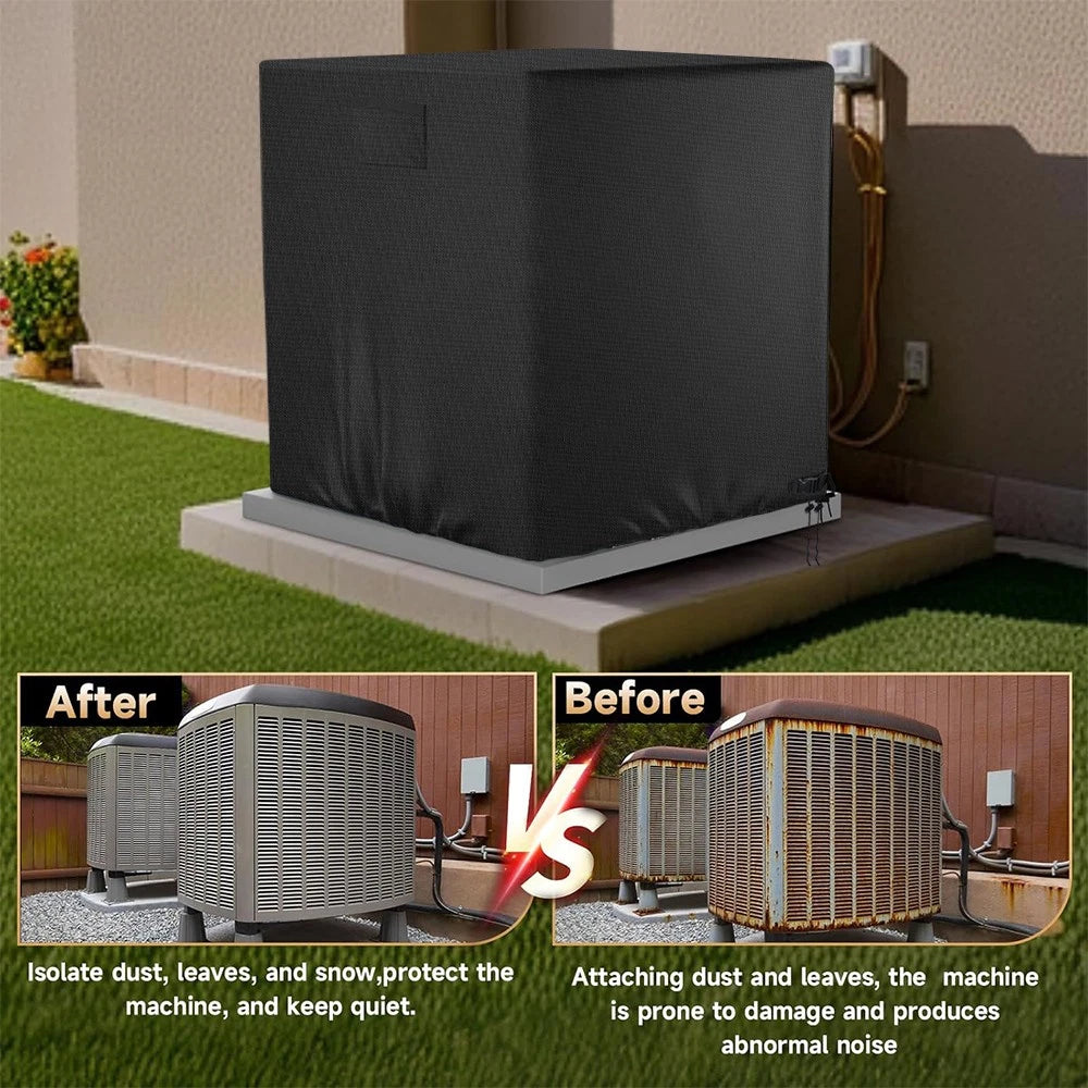 Air Conditioner Cover for Outside Units, Heavy Duty 210D Oxford Durable Waterproof UV-resistant Central Unit AC Cover with Drawstring, Air Vents&Velcro Edge Design-Fits up to 35"Lx35"Wx31"H -Black