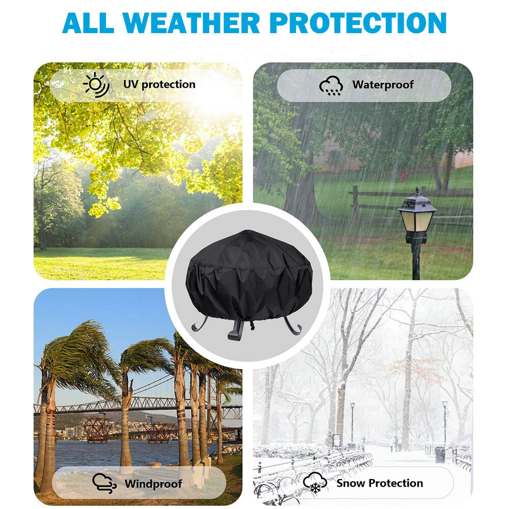 Round Fire Pit Cover for 22-30 Inch Firepit, Heavy Duty Outdoor Patio Fireplace Covers, Waterproof Dustproof Firepit Cover Anti UV and Tear Resistant with Air Vents