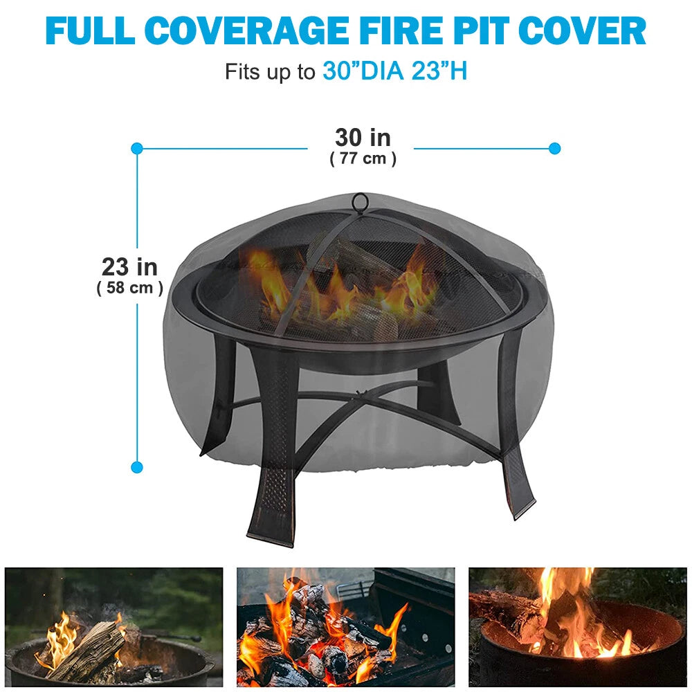 Round Fire Pit Cover for 22-30 Inch Firepit, Heavy Duty Outdoor Patio Fireplace Covers, Waterproof Dustproof Firepit Cover Anti UV and Tear Resistant with Air Vents