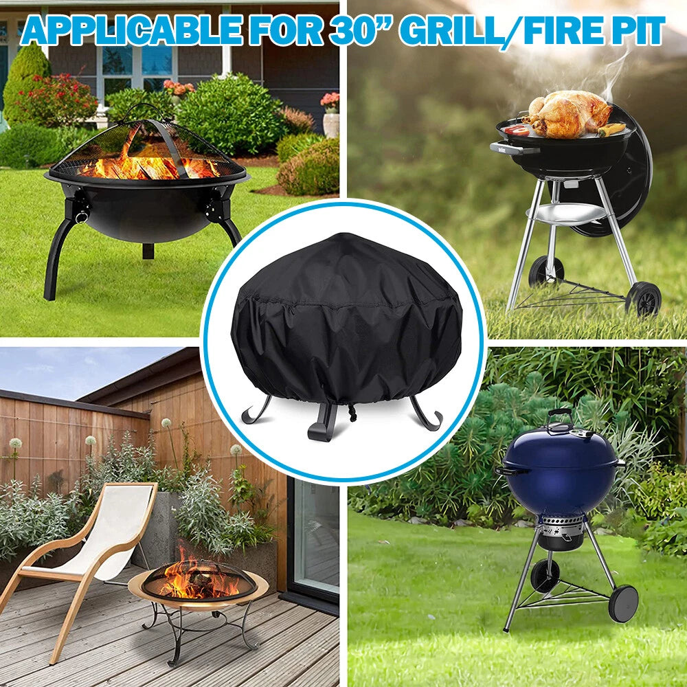 Round Fire Pit Cover for 22-30 Inch Firepit, Heavy Duty Outdoor Patio Fireplace Covers, Waterproof Dustproof Firepit Cover Anti UV and Tear Resistant with Air Vents