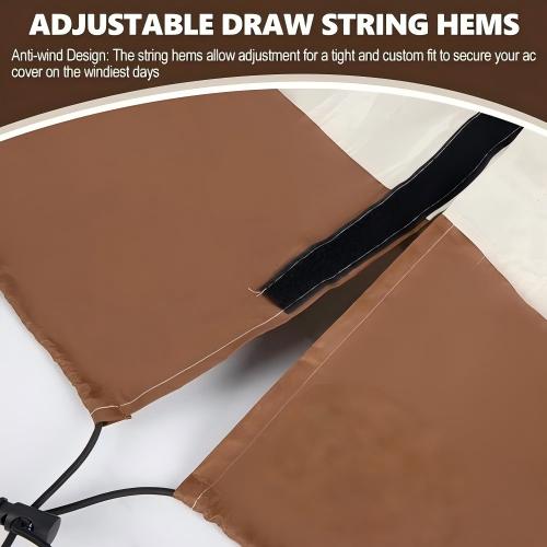 Air Conditioner Cover for Outside Units, Heavy Duty 210D Oxford Durable Waterproof UV-resistant Central Unit AC Cover with Drawstring, Air Vents&Velcro Edge Design-Fits up to 35"Lx35"Wx31"H -Beige