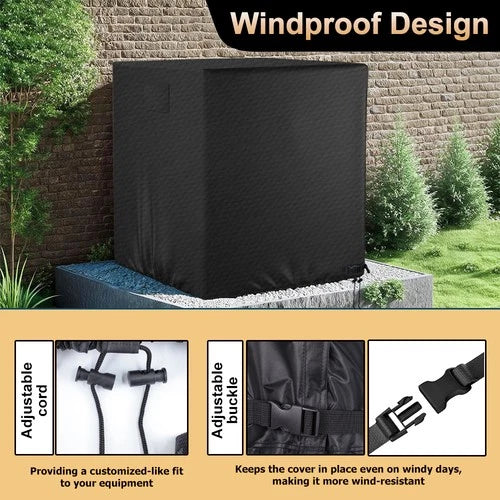 Air Conditioner Cover for Outside Units, Heavy Duty 210D Oxford Durable Waterproof UV-resistant Central Unit AC Cover with Drawstring, Air Vents&Velcro Edge Design-Fits up to 35"Lx35"Wx31"H -Black
